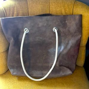 Brown/ grey leather/ suede xl tote with rope handles